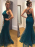 Two Piece Mermaid Lace Criss Cross Spaghetti Straps Prom Dress LBQ0540