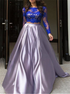 A Line Two Piece Satin Jewel Prom Dress With Appliques LBQ1027