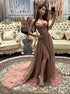 A Line Spaghetti Straps Chiffon Pink Prom Dress with Slit LBQ2828