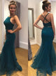 Two Piece Mermaid Lace Criss Cross Spaghetti Straps Prom Dresses