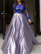 A Line Two Piece Satin Jewel Prom Dresses With Appliques 