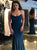 Criss Cross Navy Blue Sweep Train Evening Dresses