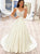V Neck White Lace Satin Prom Dresses