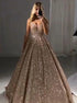 Ball Gown Gold Sequins V Neck Floor Length Prom Dress LBQ1869