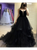 Sweep Train Black Ruffles Evening Dresses