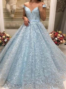 Ball Gown Short Sleeves Prom Dresses with Sweep Train