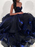 A Line Sweetheart Tulle Blue Ruffles Prom Dress LBQ3079