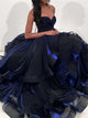 A Line Sweetheart Tulle Blue Ruffles Prom Dresses