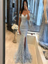 Off The Shoulder Mermaid Prom Dresses Lace With Slit Sweep Train LBQ2049