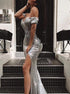 Off the Shoulder Side Slit Sparkle Sequins Prom Dresses LBQ0811
