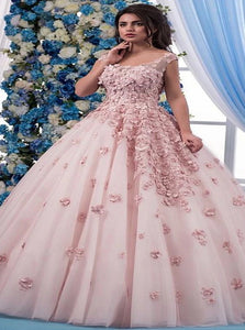 Pink Floor Length Short Sleeves Prom Dresses