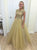 A Line Scoop Yellow Beadings Tulle Prom Dresses