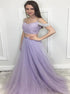 Two Pieces A Line Tulle Prom Dress with Sequins LBQ1417