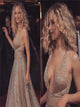 A Line Halter Gold Criss Cross Sequins Prom Dresses