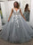 Tulle A Line V Neck Sweep Train Prom Dresses With Appliques 