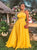 A Line Halter Two Piece Satin Yellow Prom Dresses 