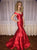 Short Sleeves Sweep Train Red Prom Dresses