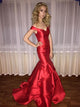 Short Sleeves Sweep Train Red Prom Dresses
