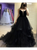 A Line Black Tulle V Neck Prom Dresses