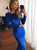 Scoop Sequins Mermaid Open Back Sweep Train Blue Prom Dresses