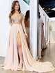 Sweep Train Champagne Evening Dresses with Slit