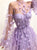 Tulle High Neck Slit Appliques Long Sleeves Floor Length Prom Dresses