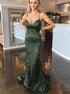 Mermaid Deep V Neck Spaghetti Straps Sequins Prom Dresses With Open Back LBQ2264