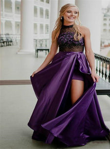 Purple Slit Evening Dresses