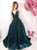 Teal Velvet Spaghetti Strap V Neck A Line Backless Prom Dresses