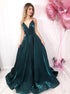 Teal Velvet Spaghetti Strap V Neck A Line Backless Prom Dresses LBQ1706