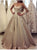 Long Sleeves Ball Gown Champagne Lace Prom Dresses LBQ2050