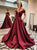 Off the Shoulder Burgundy Satin Prom Dresses with Pockets