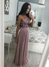 A Line V Neck Sleeveless Light Purple Chiffon Floor Length Prom Dress LBQ3166