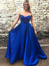 A Line Sweetheart Satin Beadings Prom Dresses LBQ2701