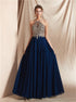 A Line Floor Length Sleeveless Appliques Chiffon Prom Dresses LBQ1639