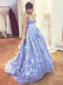 A Line Lace Lavender Sweetheart Tulle Prom Dress LBQ3082