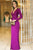 Mermaid Deep V Neck Floor Length Long Sleeves Grape Stretch Satin Prom Dresses