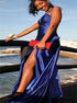 Deep V Neck Beaded Open Back Mermaid Prom Dress with Slit LBQ1663