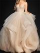 Ball Gown Spaghetti Straps Ruffles Open Back Tulle Prom Dresses