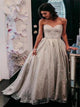 Sweetheart Silver Floor Length Tulle Sequins Prom Dresses