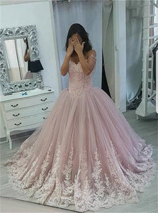 Appliques Off the Shoulder Tulle Prom Dresses