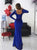 Blue Long Sleeves Sweep Train Prom Dresses
