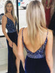 A Line Open Back V Neck Prom Dress with Beading and Slit