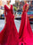 Sweep Train Red Open Back Evening Dresses