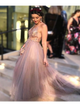 A Line Spaghetti Straps Beading Tulle Prom Dresses