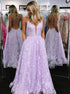A Line Sweep Train  Lace Criss Cross Prom Dresses With Pockets LBQ2173