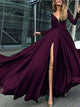 A Line Long Sleeves Dark Burgundy Prom Dresses 