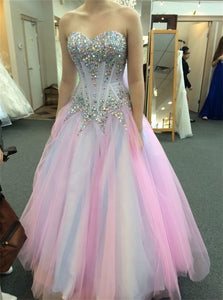 Colorful A Line Sweetheart Tulle Sequins Prom Dresses