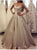 Long Sleeves Ball Gown Champagne Lace Prom Dresses LBQ2050