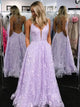 A Line Floor Length Lace Criss Cross Prom Dresses